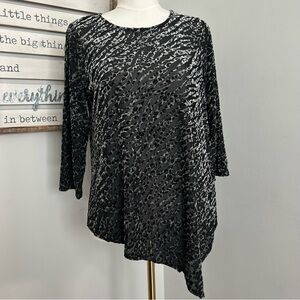 KAREN KANE Top Zebra Print Stretch Tunic Burnout Velvet Asymmetrical Size Large